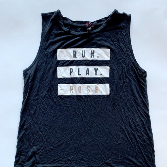 “Run. Play. Rose” Black White and Rose Gold Soft Sleeveless Shirt Women’s SZ M - Picture 3 of 3
